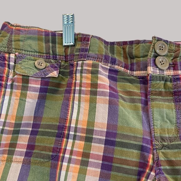 American Eagle Size 14  Plaid Print Cotton Summer Shorts Button Accents Pockets - Picture 7 of 12